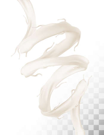 Splash of milk and on transparent background. Vector setのイラスト素材