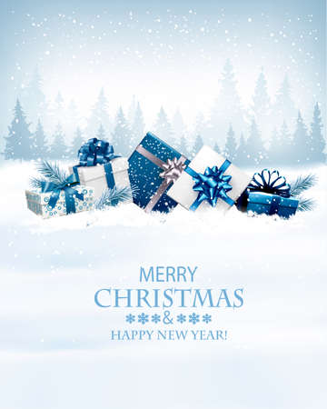 Christmas holiday background with colorful gift boxes. Vector.のイラスト素材