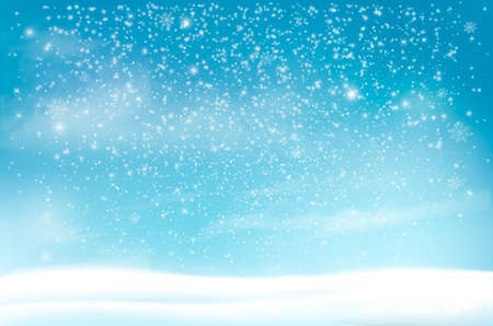 Holiday Christmas background with a snowflakes and landscape. Vectorのイラスト素材