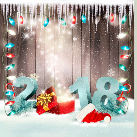 Happy new year background with a 2018 and a magic box. Vector.のイラスト素材