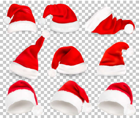 Collection of red Santa hats illustration.のイラスト素材