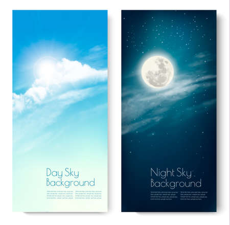 Two contrasting sky banners - Day and Night. Vector.のイラスト素材