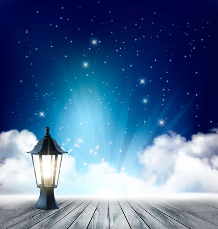Night nature sky background with clouds and stars. Vector.のイラスト素材
