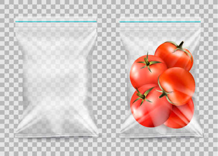 Polypropylene plastic packaging - nylon sack on transparent background. Vector illustration のイラスト素材