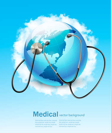 Stethoscope against a globe vector illustrationのイラスト素材