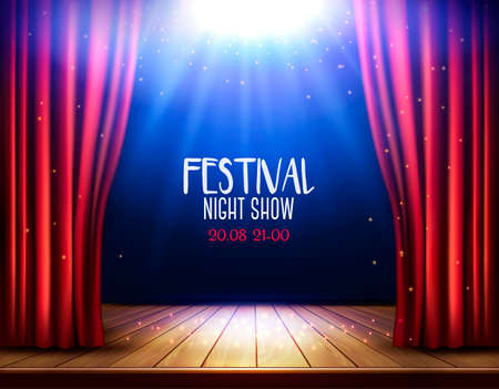 A theater stage with a red curtain and a spotlight vector illustrationのイラスト素材