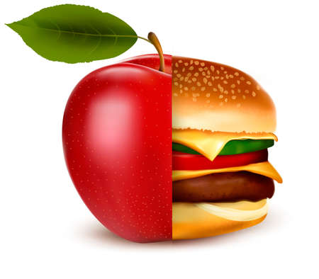 Concept of dieting. Healthy and unhealthy food choice.のイラスト素材