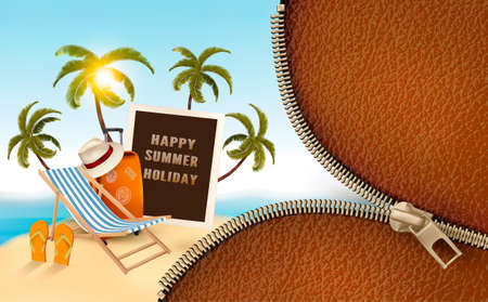 Seaside vacation vector. Travel items on the beach. のイラスト素材