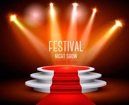 Showroom Background With A Red Carpet and Spotlight. Festival show poster. Vector. のイラスト素材