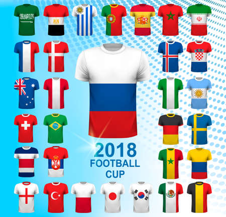 Set of football jerseys for 2018 soccer championship cup. National flag T-Shirts. Vector,のイラスト素材