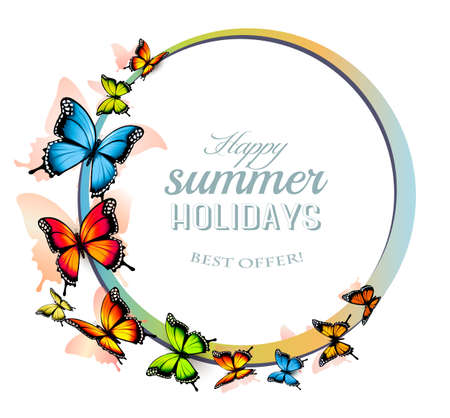 Happy Summer Holiday background with colorful butterflies.のイラスト素材