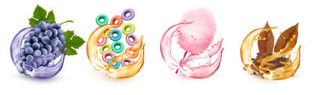 Set of different products flavors in juice splash.のイラスト素材
