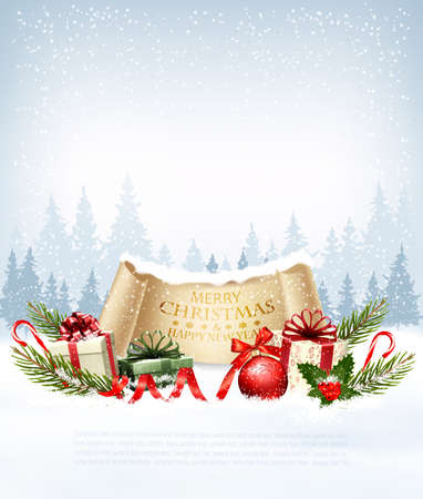 Holiday Christmas background with   gift boxesのイラスト素材