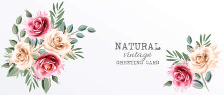 Holiday vintage greeting card with colorful flowers. Vector.のイラスト素材