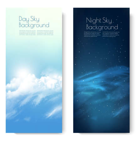 Two nature contrasting sky banners - Day and Night. Vector.のイラスト素材