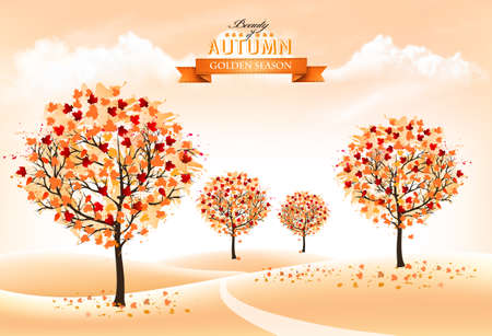 Autumn nature background with colorful trees and landscape. Vector.のイラスト素材
