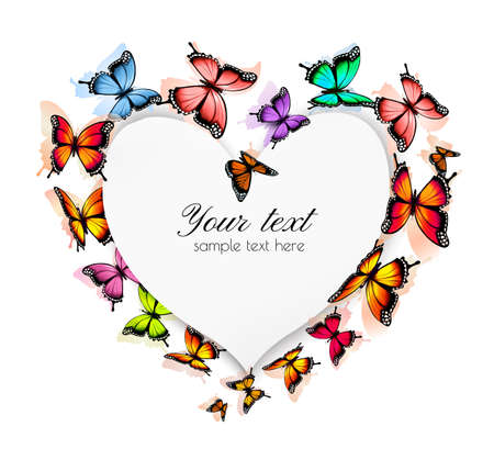 Holiday Getting Card with Beautiful Colorful Butterflies the Shape of a Heart Card. Vectorのイラスト素材