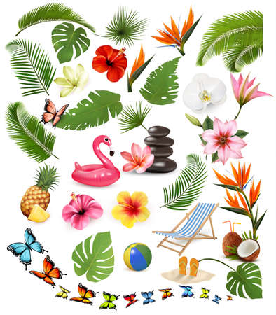 Summer vacation concept background  with travel items. Vector.のイラスト素材
