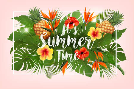 Summer vacation concept background. Car with travel items on the beach. Vectorのイラスト素材
