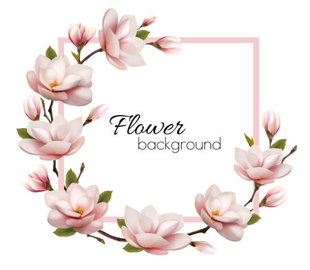 Beautiful pink magnolia background. Vector.のイラスト素材