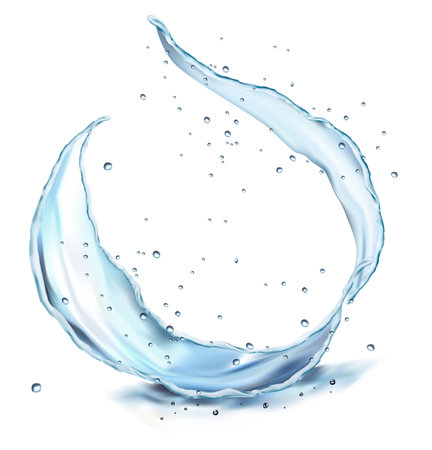 Tansparent water splashes, drops isolated on transparent background. Water waves with air bubbles. Water crown splashes with drops. Vector illustrationのイラスト素材