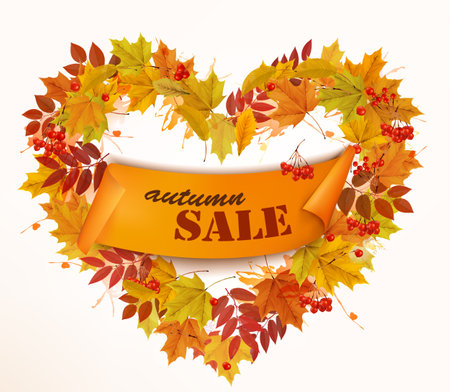 Autumn Sales Card With Colorful Leaves. Vector.のイラスト素材