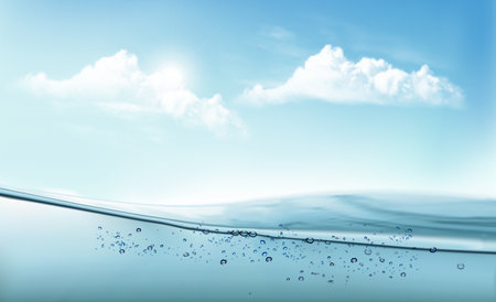 Underwater part and white clouds. Vector illustrationのイラスト素材