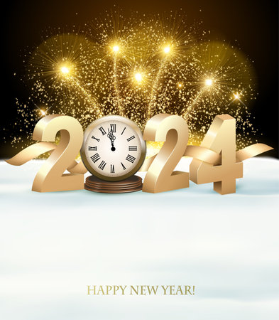 Happy New Year background with 2024 and fireworks. Vectorのイラスト素材
