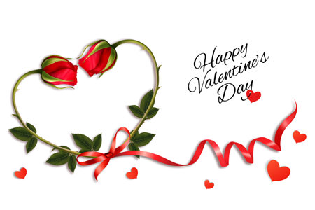Valentine's Day holiday getting card with red roses shaped heart and paper hearts. Vector illustrationのイラスト素材