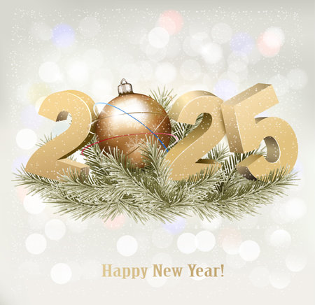 Holiday background with a 2025 and a christmas tree. Vector.のイラスト素材