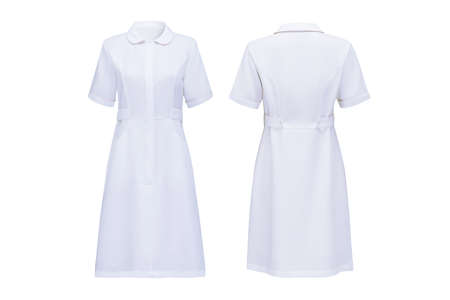 Blank Nurse uniform, front and back template on whiteの写真素材