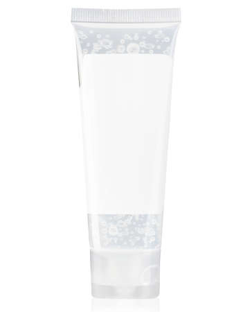 Plastic translucent white gel tube isolated on white background.の写真素材