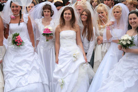 JURMALA - JUNE 13: 2nd annual wedding parade in resort city. Each year many brides from all country are participating in Bride parade - June 13, 2010 in Jurmala, Latvia.のeditorial素材