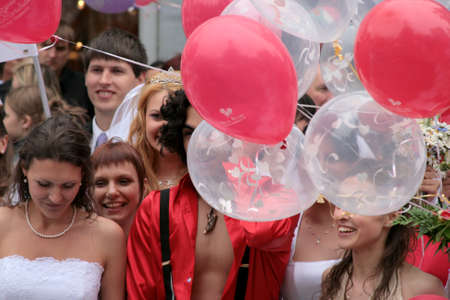 JURMALA - JUNE 13: 2nd annual wedding parade in resort city. Each year many brides from all country are participating in Bride parade - June 13, 2010 in Jurmala, Latvia.のeditorial素材