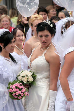 JURMALA - JUNE 13: 2nd annual wedding parade in resort city. Each year many brides from all country are participating in Bride parade - June 13, 2010 in Jurmala, Latvia.のeditorial素材