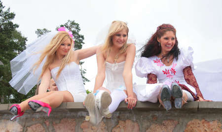 JURMALA - JUNE 13: 2nd annual wedding parade in resort city. Each year many brides from all country are participating in Bride parade - June 13, 2010 in Jurmala, Latvia.のeditorial素材