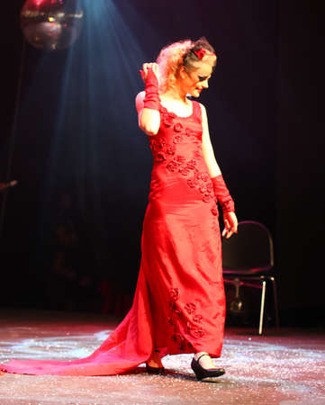 RIGA - APRIL 10: Model showcases of extravagant brides on the catwalk during Fiesta Expo 2011. Wedding and fashion show in hall of Kipsala - April 10, 2011 in Riga, Latvia.のeditorial素材