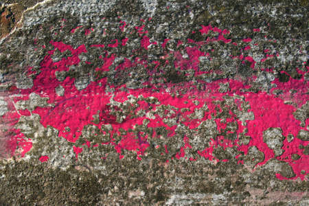 Vintage texture / background on a dirty stone wall with splashes of red and pink paint.の写真素材