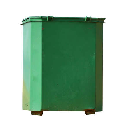 Green metal recycling bin isolated on the white background. Clipping path included.