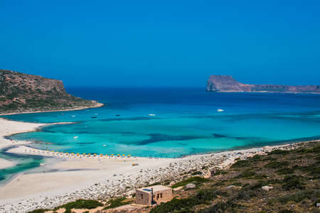 Beautiful Balos Lagoon and Gramvousa island on Crete, Greece  Cap tigani on the left