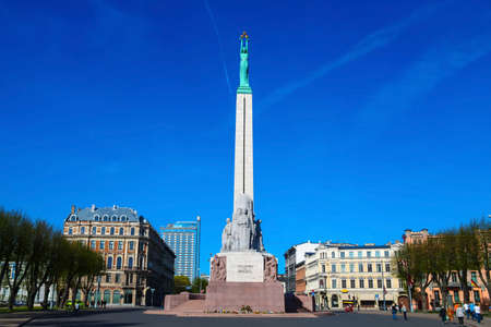Monument of Freedom in center of Riga, Latviaの写真素材
