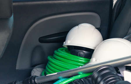 Cleaner manwith your tools. Conceptual image of car washing job.の写真素材