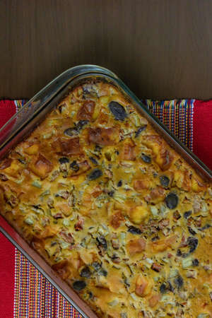 Pie with Cheese and Black Olive.の写真素材