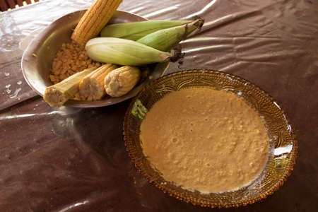 Festa Junina Party Brazilian Culture Concept Image. Brazilian house made of sweet corn dessert...
