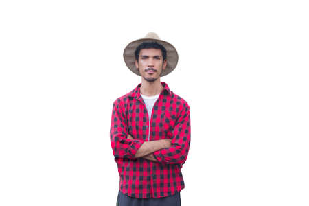 Farmer with hat isolated on white background for concept imagesの写真素材