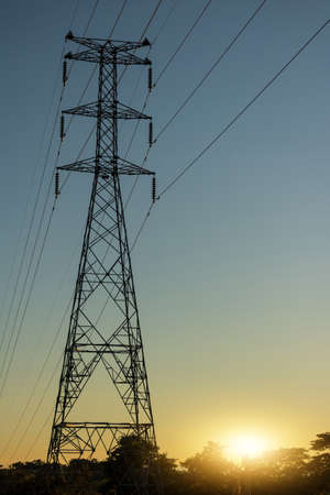 Power tower at sunset with beatiful skyの写真素材