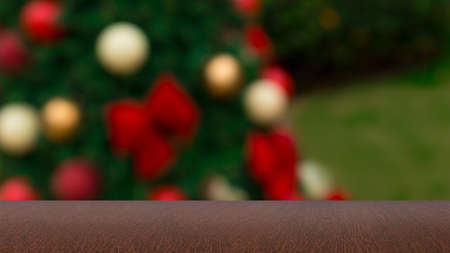 Chistmas background and empty wooden table with  blurry background or wooden desk with holiday bokeh background.の写真素材