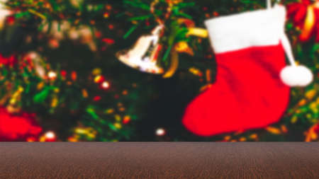Chistmas background and empty wooden table with  blurry background or wooden desk with holiday bokeh background.の写真素材