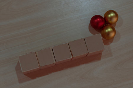 Wooden cubes with space for letters. Christmas and New Year blocks space background.