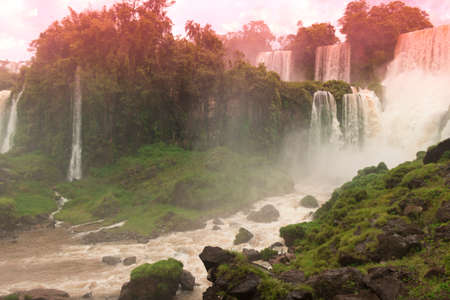 Iguazu Falls on the border of Brazil and Argentina. One of the world's great natural wonders waterfalls. Tourism Concept Imageの写真素材